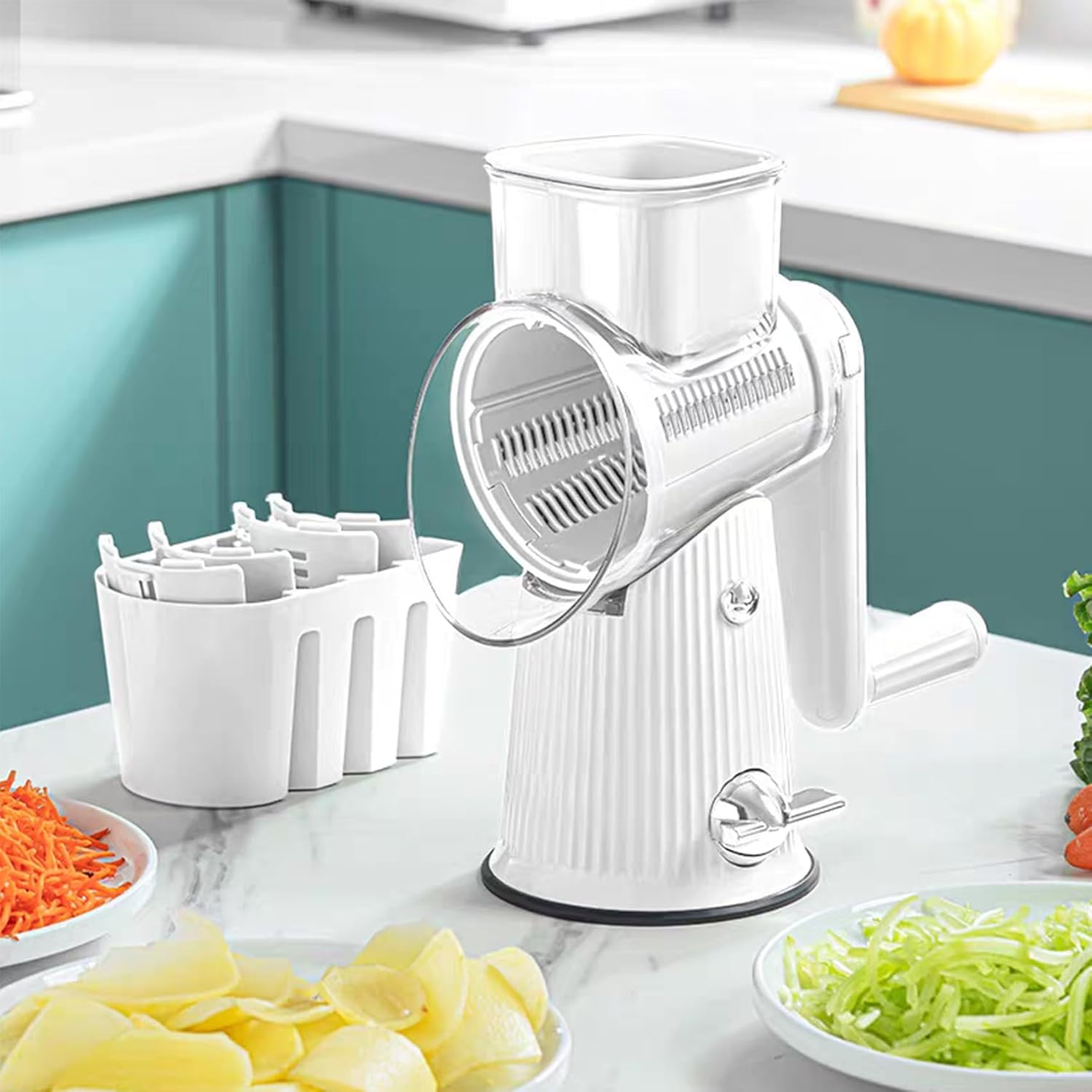 2024 Best Rotary Cheese Grater with Handle, 5 in 1 Food Chopper and Rotary Cheese Grater